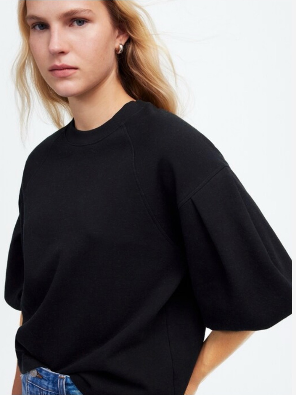 Madewell Black Puff Sleeve Sweatshirt Tee Size Large - Picture 2 of 11